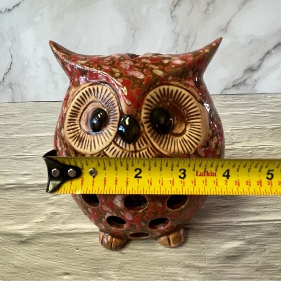 Ceramic Glazed Pottery Owl Tea Light Candle Holder - Picture 9 of 10